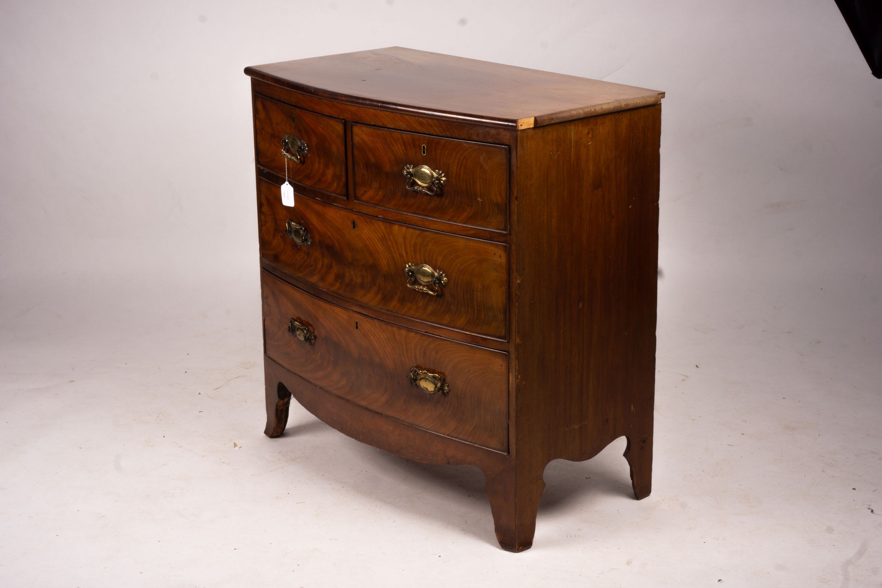 A Regency mahogany bow fronted chest, width 90cm, depth 50cm, height 90cm